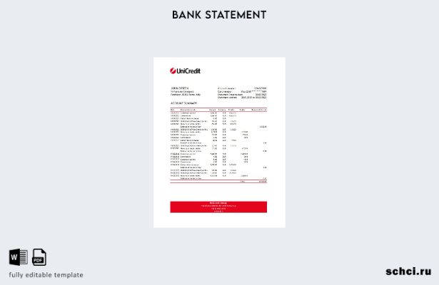 цифровая загрузка шаблона Excel банковской выписки Unicredit Италии